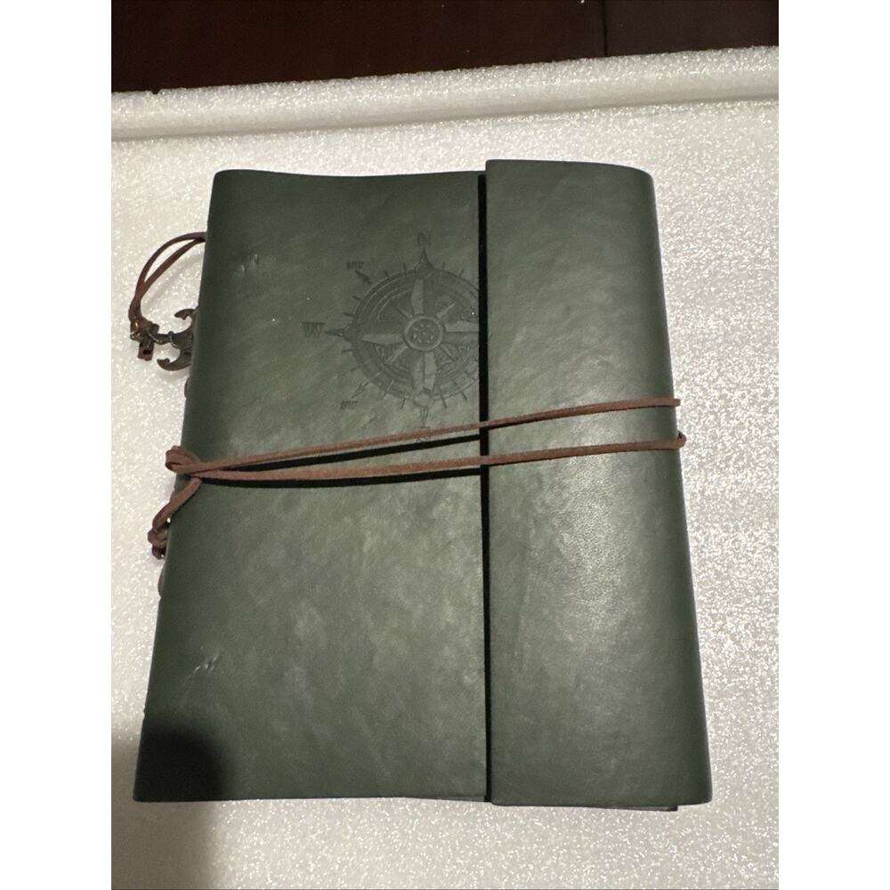 VTG PU Leather Writing Journal Notebook 7" Blue Nautical Embossed Spiral 79 Pgs